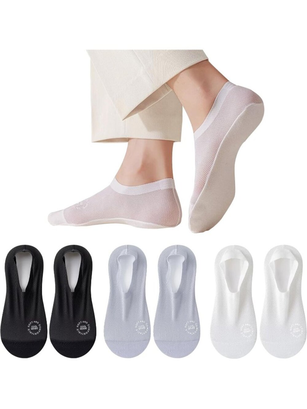 🧦Women Black White 6 Pairs No Show Socks Slip Liner Breathable Invisible Socks